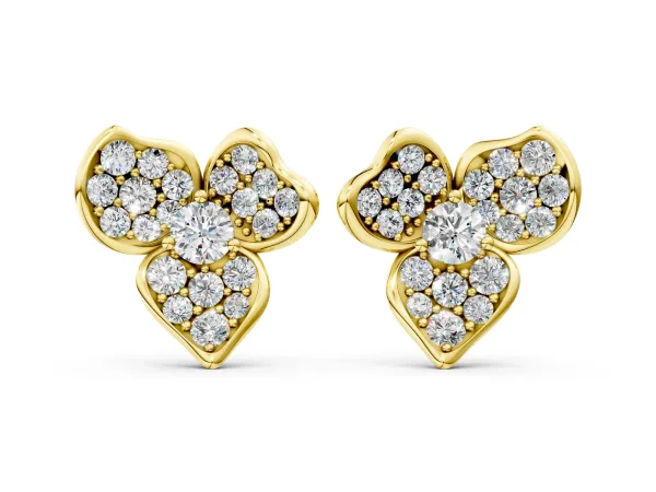 Round Diamond Pavé Flower Stud Earrings Yellow gold