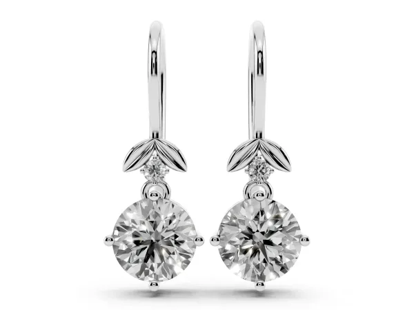 Round Diamond Water Lily Drop Earrings with Diamond Accents Platinum