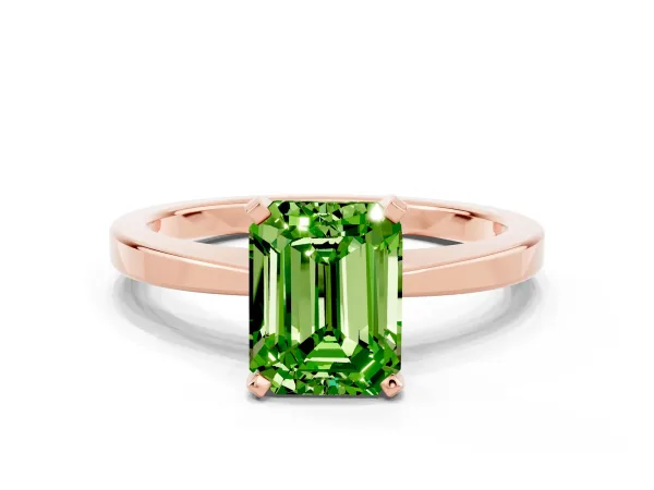 Emerald Cut Peridot Solitaire Engagement Ring with Classic Band and Four-Prong Setting Rose gold