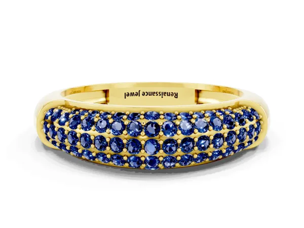 Three-Row Pavé Round Blue Sapphire Dome Band Yellow gold