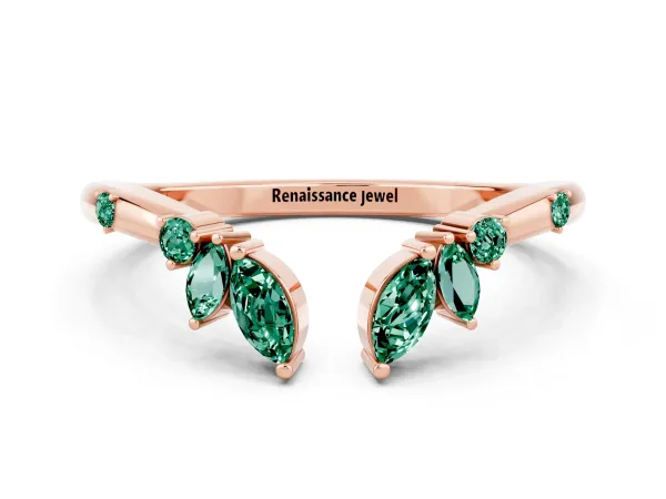 Open Marquise Cluster Green Sapphire Band with Prong Setting Rose gold