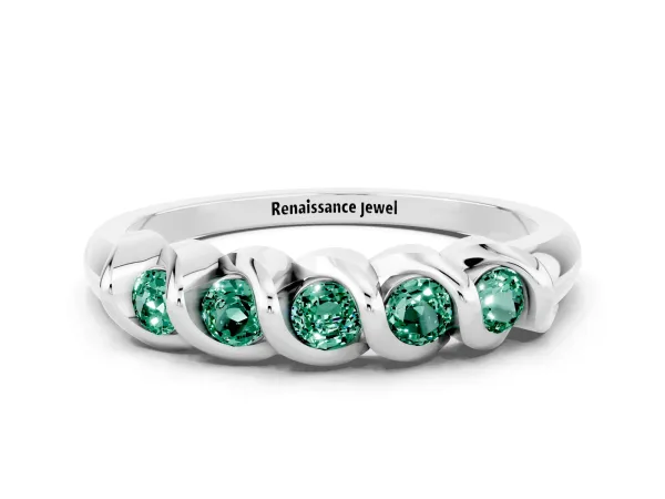 Round Green Sapphire Eternity Band with Twist Prong Setting Platinum
