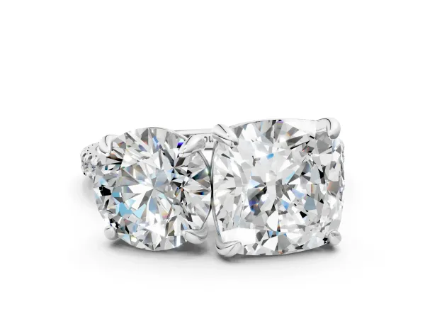 Round and Cushion Toi Moi Ring with Prong Setting and Pave Band Platinum