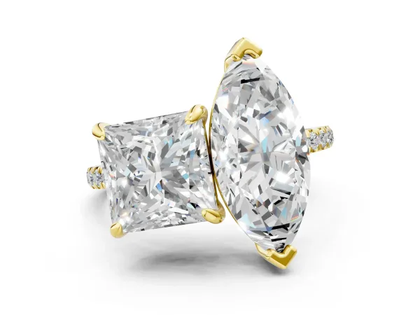 Marquise and Princess Toi Moi Ring with Prong Setting and Micro Pave Band Yellow gold