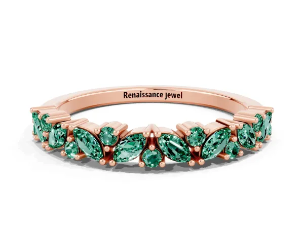 Marquise and Round Green Sapphire Vine Eternity Band with Prong Setting Rose gold