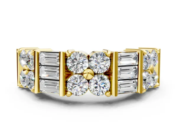 Channel Set Round and Baguette Diamond Anniversary Band with Prong Setting Yellow gold