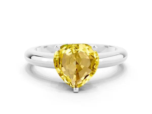 Heart Cut Yellow Sapphire Solitaire Engagement Ring with Round Band and Four-Prong Setting Silver