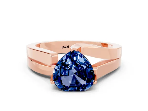 Modern Tension Set Heart Cut Blue Sapphire Solitaire Wide Band Ring Rose gold