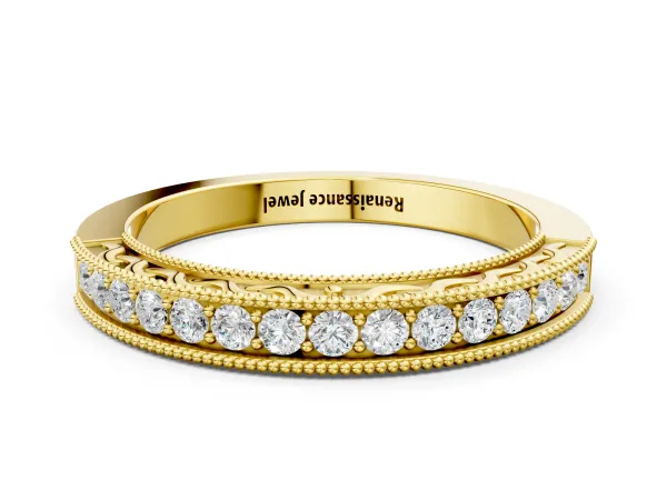 Channel Set Round Diamond Milgrain Edge Eternity Band Yellow gold