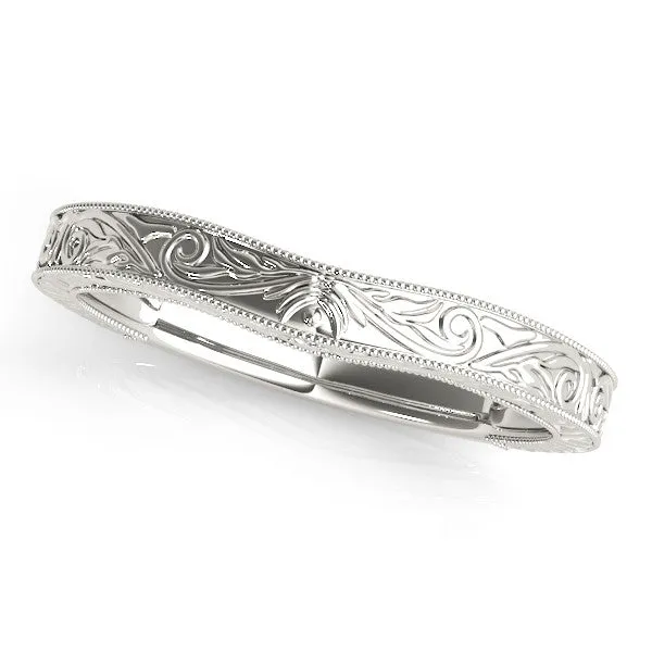 Engraved Vintage Scroll Milgrain Band Platinum