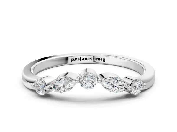 Round and Marquise Diamond Half Eternity Band with Prong Setting Silver