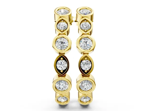 Bezel-Set Round and Marquise Diamond Hoop Earrings Yellow gold