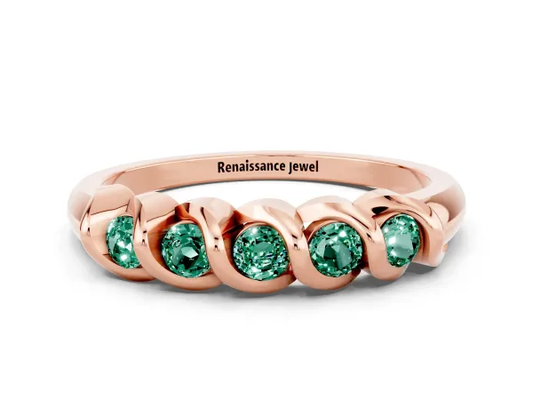 Round Green Sapphire Eternity Band with Twist Prong Setting Rose gold