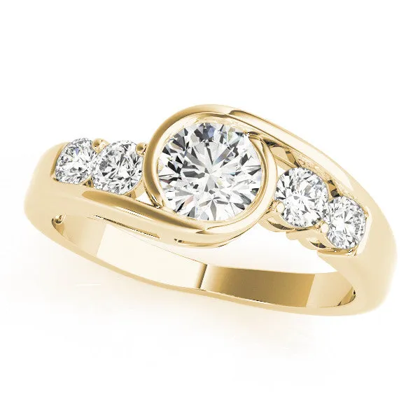 Bezel Set Princess Cut Diamond Bypass Ring with Round Accents Yellow gold
