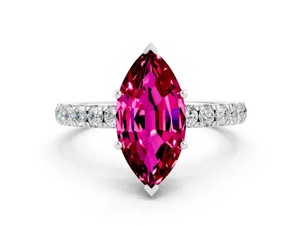 Marquise Cut Garnet Pave Band Solitaire Ring with Round and Prong Setting White gold