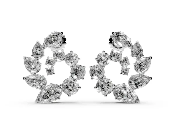 Marquise, Pear and Round Diamond Graduated Cluster Stud Earrings Platinum