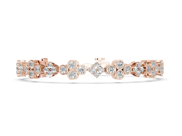 Round Diamond Cluster Tennis Bracelet with Bezel Setting and Four-Prong Clasp Rose gold