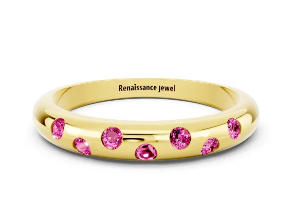 Round Pink Sapphire Flush-Set Comfort Fit Band Yellow gold