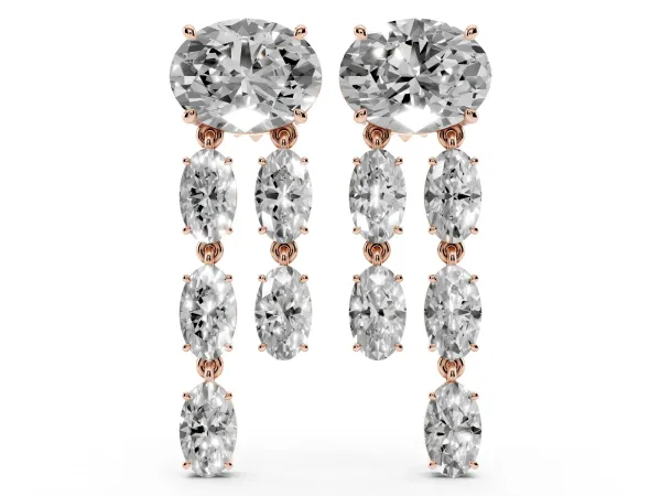 Oval Cut Diamond Multi-Row Drop Earrings Rose gold