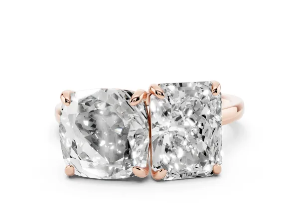 Cushion and Radiant Toi Moi Ring with Prong Setting and Plain Band Rose gold