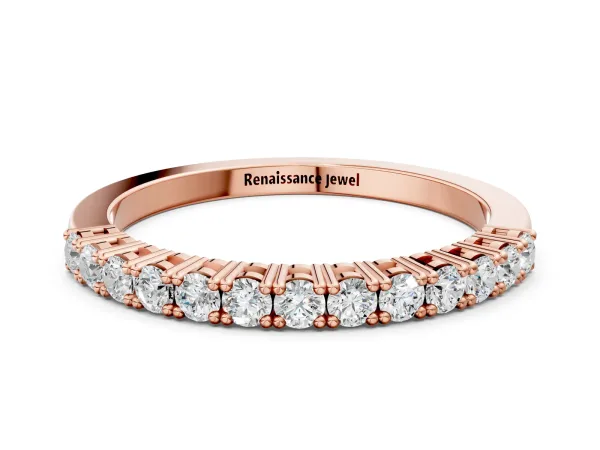 Round Diamond Half-Eternity Band with Shared Prong Setting Rose gold