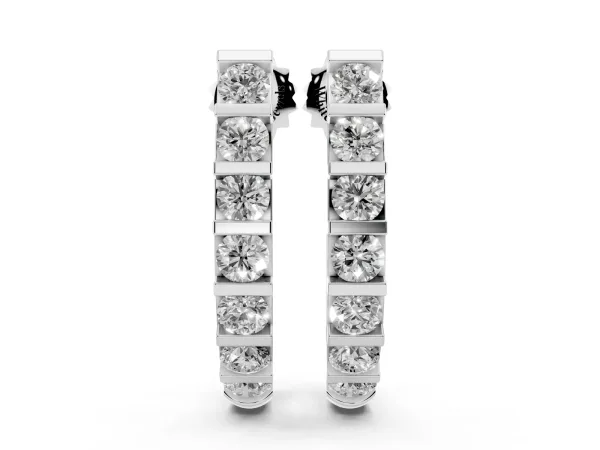 Round Diamond Channel-Set Hoop Earrings with Bar Prong Setting Silver