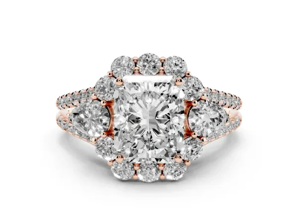 Radiant Cut Halo Split Shank Diamond Engagement Ring with Prong Setting Rose gold