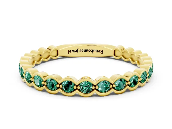 Round Green Sapphire Bezel Set Eternity Band Yellow gold