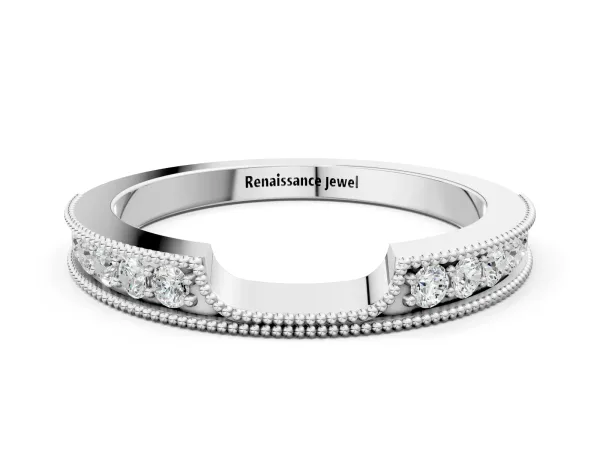 Round Cut Pavé Diamond Contour Band with Milgrain Detailing Platinum