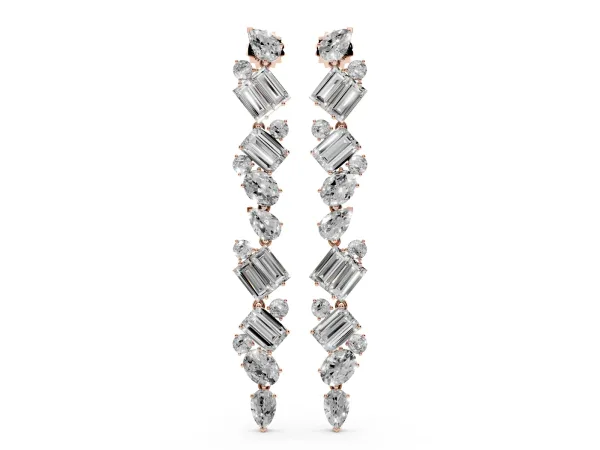 Pear, Emerald, and Round Diamond Linear Drop Earrings Rose gold