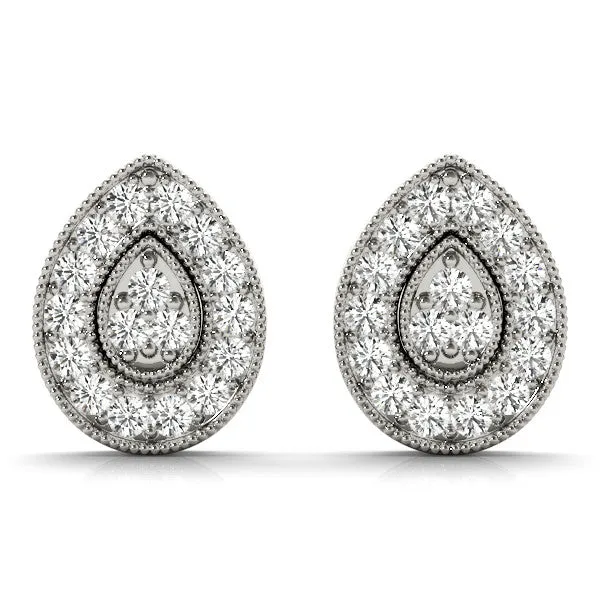Pavé Pear-Shaped Halo Stud Earrings with Milgrain Detailing Silver