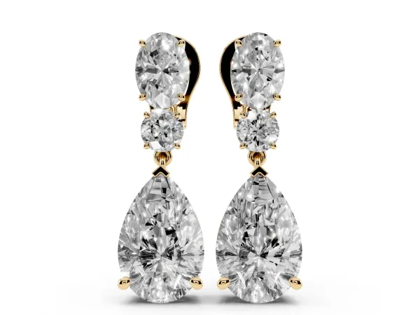 Oval, Round and Pear Diamond Huggie Drop Earrings Yellow gold