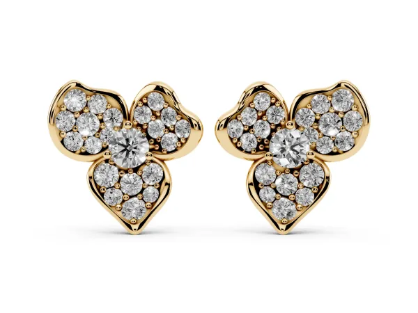 Round Diamond Pavé Flower Stud Earrings Yellow gold