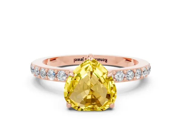 Heart Cut Yellow Sapphire Solitaire Engagement Ring with Pavé Band and Four-Prong Setting Rose gold