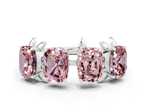 Emerald Cut Morganite Prong-Set Half Eternity Band Platinum