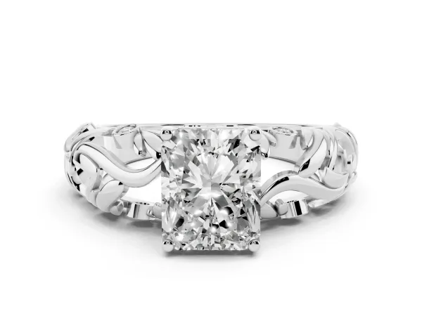 Radiant Cut Solitaire Diamond Leaf-Inspired Vine Band Ring with Prong Setting White gold
