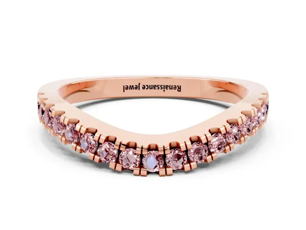 Round Morganite Pavé Curved Band with Shared Prong Setting Rose gold