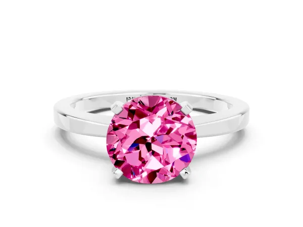 Round Cut Pink Sapphire Solitaire Engagement Ring with Classic Band and Four-Prong Setting Platinum