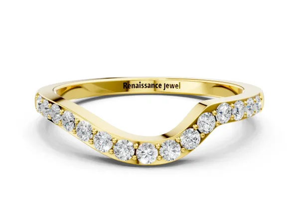 Pavé Round Diamond Curved Band with Prong Setting Yellow gold