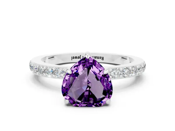 Heart Cut Amethyst Pavé Engagement Ring with Round Accents and Prong Setting Silver