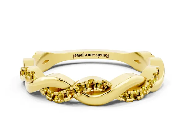 Round Yellow Sapphire Twist Eternity Band with Pavé Setting Yellow gold