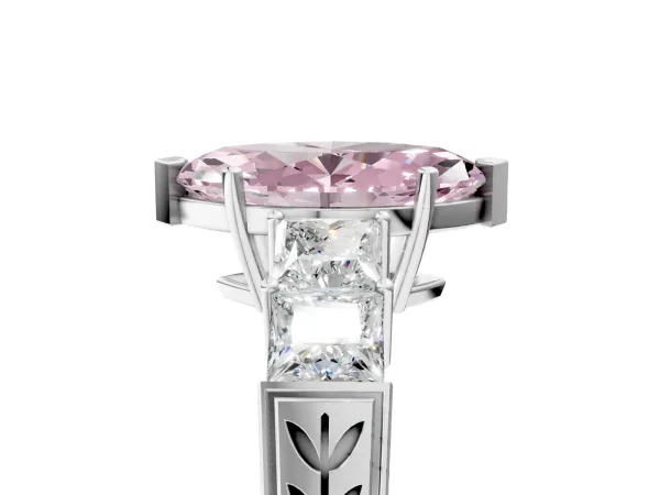 Fancy Pink Marquise Cut Solitaire Princess Side Stone Engraved Band Prong Setting Ring Platinum