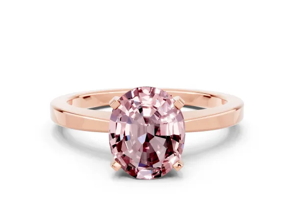 Oval Cut Morganite Solitaire Engagement Ring with Classic Band and Four-Prong Setting Rose gold