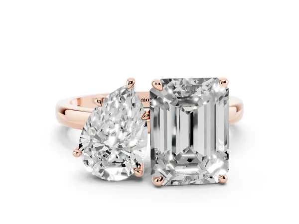 Pear Cut and Emerald Cut Toi Moi Ring with Prong Setting Rose gold