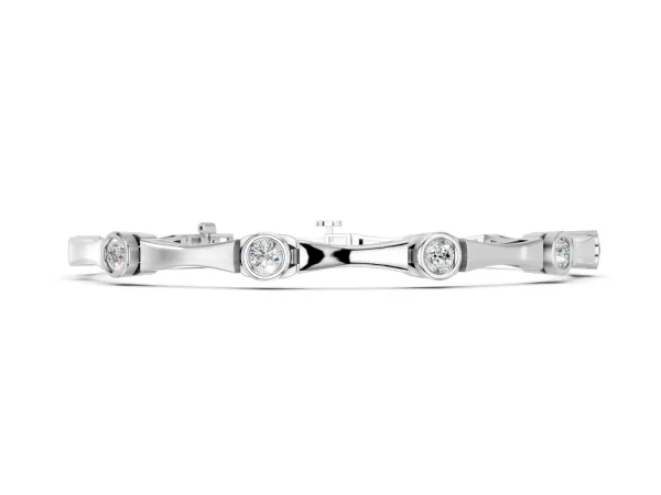 Bezel Set Round Diamond Bamboo Link Bracelet White gold
