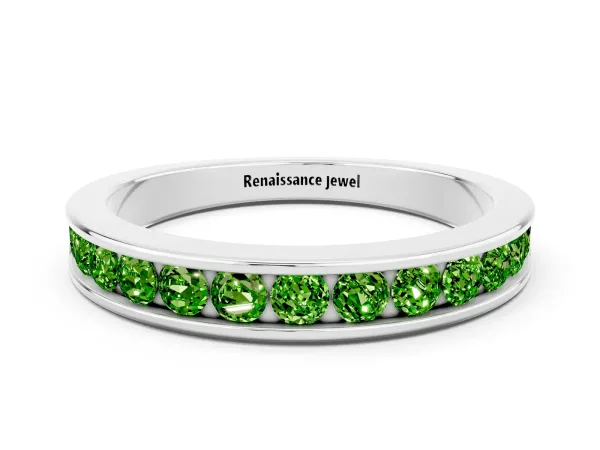 Channel Set Round Peridot Eternity Band Platinum