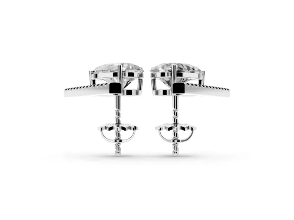 Pear Diamond Stud Earrings with Round Micro Pavé Bar White gold