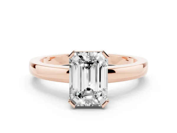Emerald Cut Cut Solitaire Ring with Four-Prong Setting and Classic Band Rose gold