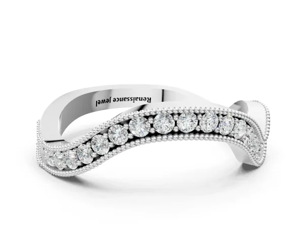 Curved Milgrain Round Diamond Pavé Wedding Band Platinum