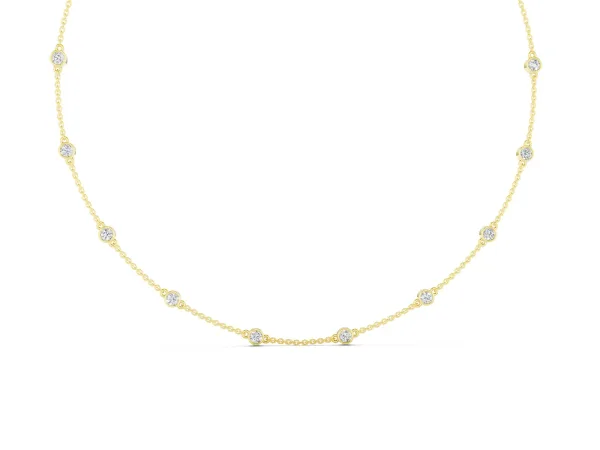 Bezel-Set Round Diamond Station Necklace Yellow gold